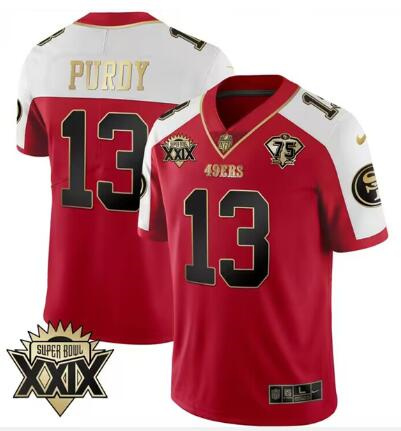 Men's San Francisco 49ers Active Player Custom Red Gold Super Bowl XXIX Patch Limited Stitched Football Jersey Men's San Francisco 49ers Active Player Custom Red Gold Super Bowl XXIX Patch Limited Stitched Football Jersey
